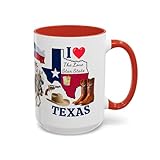 I Love Texas 15 oz Coffee Mug - Lone Star State Mug - Gift - Christmas - Birthday 15 oz Ceramic Mug Durable Construction: Made from high-quality ceramic for long-lasting use and microwave/dishwasher safe for easy cleaning. Generous Capacity: Holds up...