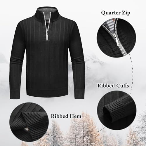 Lamgool Men's 1/4 Zip Pullover Polo Knit Sweater Casual Warm Fall Winter Spring4