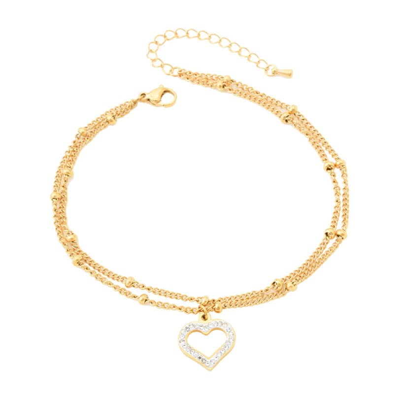Cavigliere Gioielli di Fascia Alta Zircone Incorporato Amore a Forma di Cuore Fascino Cavigliera a Catena con Perline a 2 Strati per cavigliere da Donna
