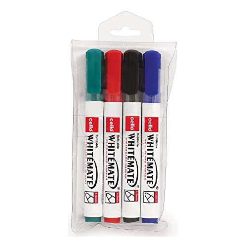 Image of Cello Whitemate Vivid Whiteboard Markers | Set of 6 Whitemate Whiteboard Marker Set - Pack of 4 (Multicolour)