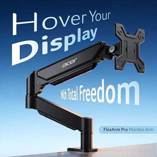 Image of Acer FlexArm Pro Monitor Arm Gas Spring Desk Mount for 13-32 Inch Monitors with 10kg Load Capacity, 360 Rotation, Tilt Swivel Adjust, VESA 75x75 & 100x100, C-Clamp Grommet Mount, Aluminium Build
