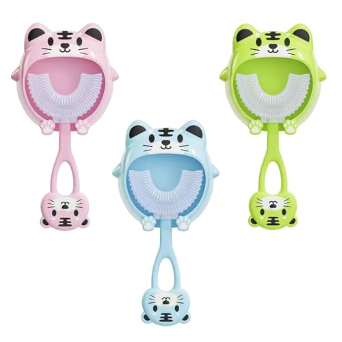 LAKPYN Cepillo de Dientes Manual para Niños de 3 Piezas, en Forma de U, Limpieza Bucal de 360 ​​Grados, Boca Completa con Cabezal de Silicona Suave, Cepillo de Dientes Infantil (3-6 Años)