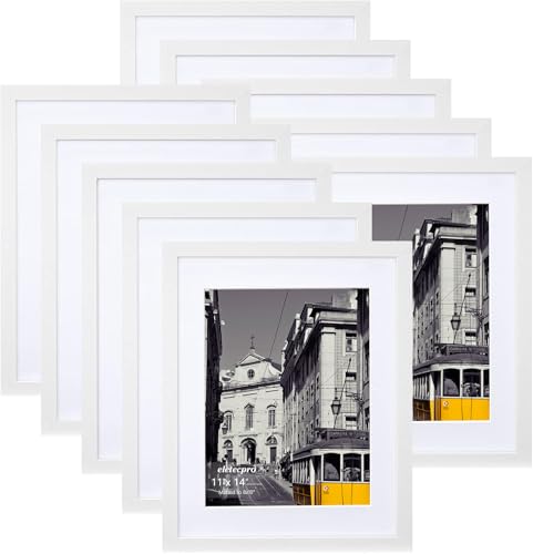 eletecpro 11x14 Picture Frames, Acrylic Cover, White, Set of 10