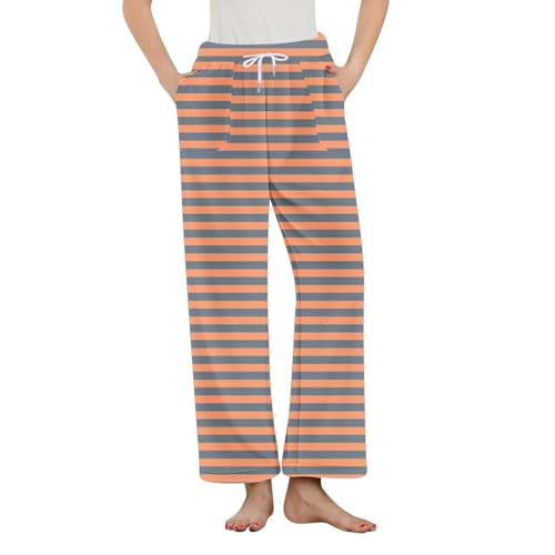 Women's Plush Pajama Pants Fleece Soft Straight Leg Striped Lounge Sleep Pants Warm Winter Pjs Bottoms with Pockets