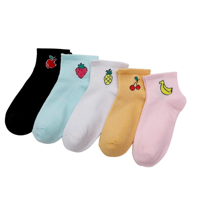 Women's Sports & Recreation Socks 5 Pairs Cotton Socks Cute fruit Printed Women Ankle Socks Fashion Fruit Pattern Novelty Socks for Girls - Multi Color.-image-48