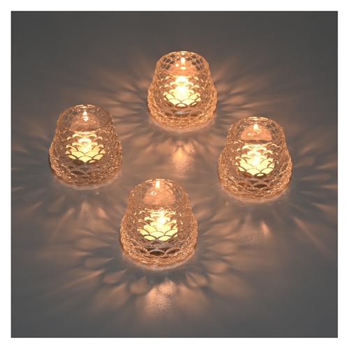 YoHyien 4er Set Glas Teelichthalter, Klare Teelichtgläser für Tischdeko, Teelichter Glas Klein, Votivkerzenhalter für Weihnachten, Hochzeit und Heimdekoration (Kiefernzapfen)
