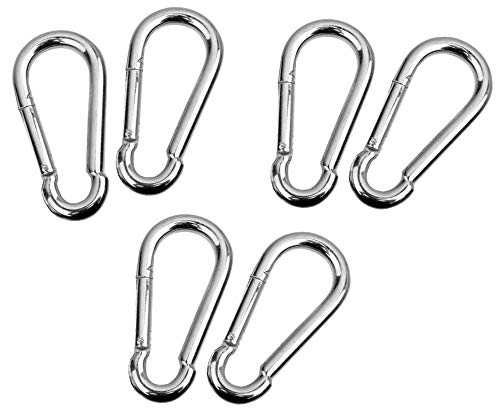 Image of SKMT Stainless Steel Spring Carabiner Snap Hooks (Silver, 10MM Pack of 6) for Outdoor Sports