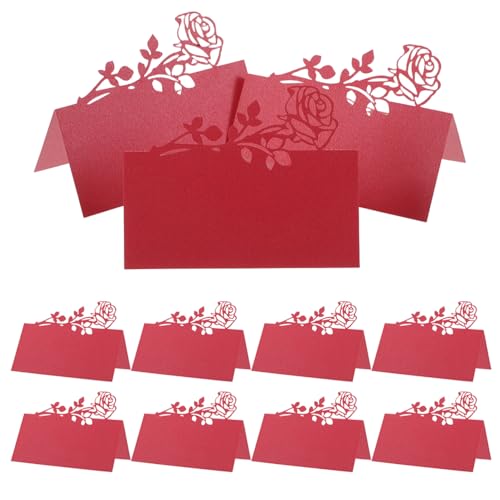 POPETPOP 50pièces Cartes de Mariage Marque-places Nominatifs avec Motif de Roses Imprimables et Inscriptibles Étiquettes de Table pour Fêtes de Mariage...