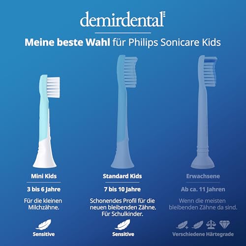 demirdental Ersatzbürsten für Kinder passend für Philips Sonicare Ersatzbürsten Kids, Compact Mini geeignet für 3-6 Jahre, entspricht HX6034 HX6038, Türkis, 8er Set