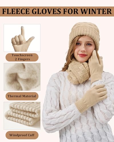REACH STAR Womens Winter Warm Beanie Hat Touchscreen Gloves Scarf Set with Soft Lined 3 In 1 Set for Cold Weather3
