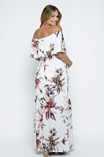 Women's Off Shoulder Ruffle Maxi Maternity Dress (Ivory Flower, Xl) #TOP6