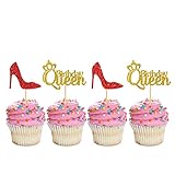 MonMon & Craft 24 Pcs Queen Birthday Cupcake Toppers for Women Girl's 1st 3rd 30th 40th Birthday...