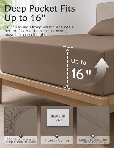 Image of LuxClub 4 PC King Sheet Set, Breathable Luxury Bed Sheets, Deep Pockets 18 inch Wrinkle Free Cooling Bed Sheets Machine Washable Hotel Bedding Silky Soft - Dark Khaki King