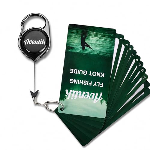 Aventik Fly Fishing Knot Tying Guide Cards with Zinger, Saltwater & Freshwater Laminated Reference,...