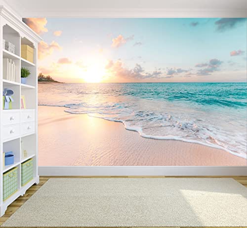 Reyhui Sunset Wall Murals Romantic Beach Photo Mural Wallpaper Wall Decor Print For Living Room Bedroom Dining Room (Not Self-Adhesive) #TOP4
