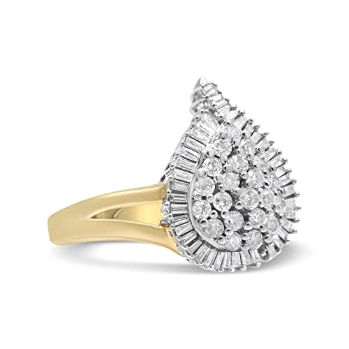 Haus of Brilliance 14K Yellow and White Gold 1.00 Cttw Round and Baguette-Cut Diamond Ballerina Cocktail Ring (H-I Color, SI2-I1 Clarity)