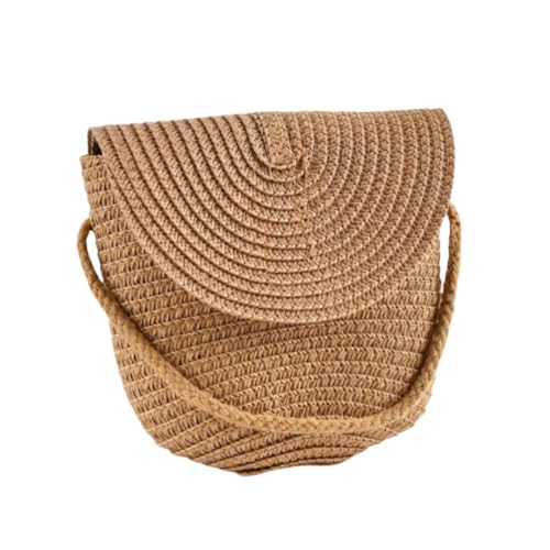 Handbag Handmade Straw Shoulder Bags Women (Khaki)