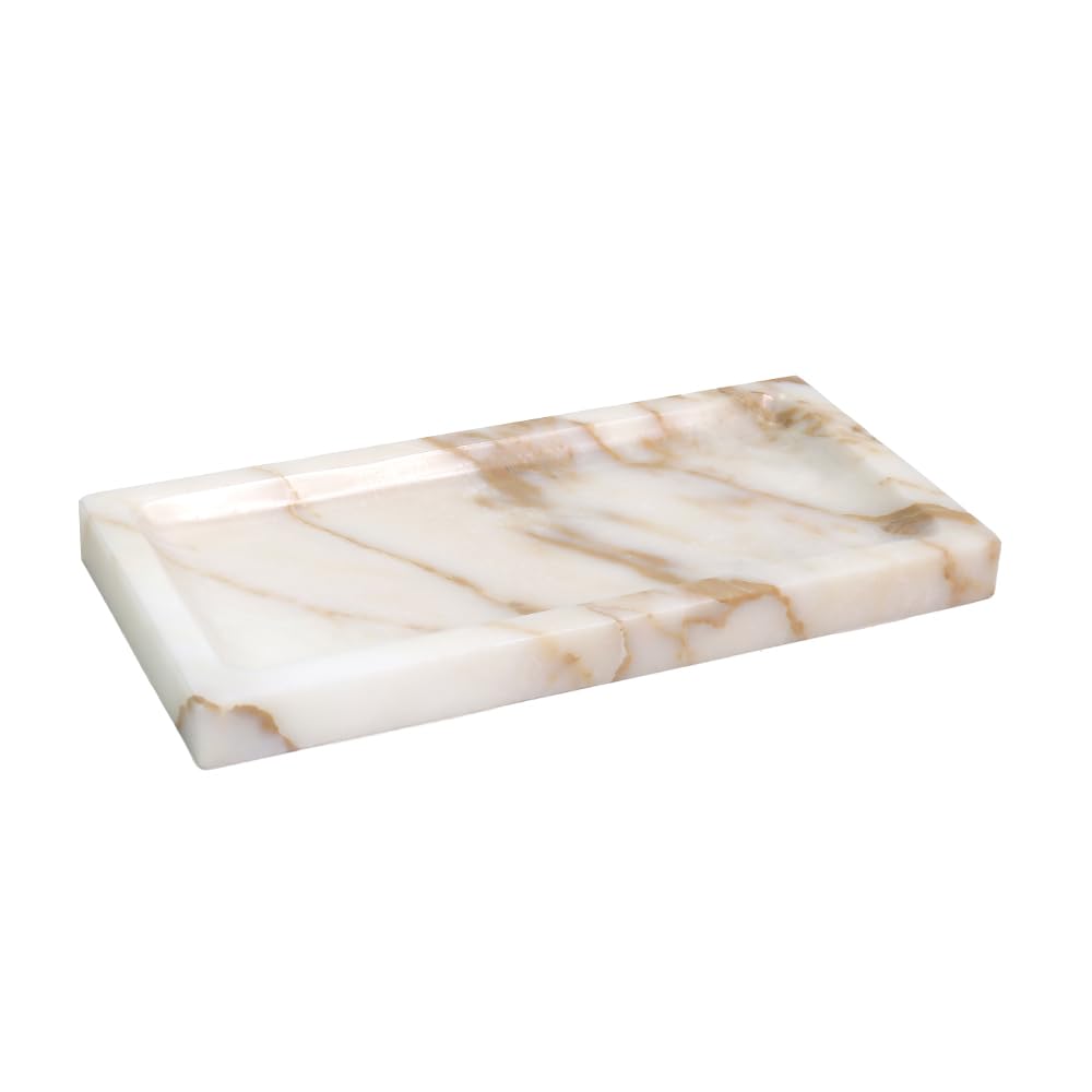 Photo 1 of Small Marble Bathroom Tray, Real Marble Vanity Tray, Natural Stone Organizer for Countertop, Mini Marble Organizer for Jewelry Perfume Towel, Non-Resin Non-Ceramic (Calacatta Gold 7.9? x 3.9? x 0.7?)