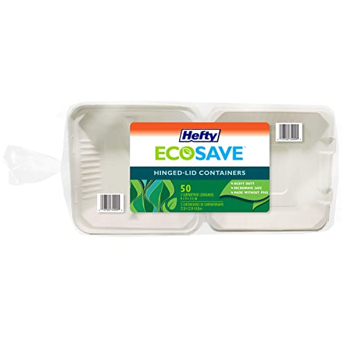 Hefty ECOSAVE 3 Compartment Hinged Lid Containers, 9 X 9