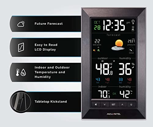 AcuRite Estación meteorológica vertical inalámbrica a color (tema oscuro) con alertas de temperatura