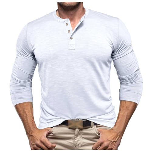 Beokeuioe Langarmshirt Herren 1/4 Knöpfen V-Ausschnitt Herrenhemd...