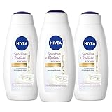 NIVEA Sensitive and Radiant Body Wash with Nourishing Serum, Provitamin B5 and Pearl Extract, 20 Fl Oz Bottles, 3 Count (Pack of 1)