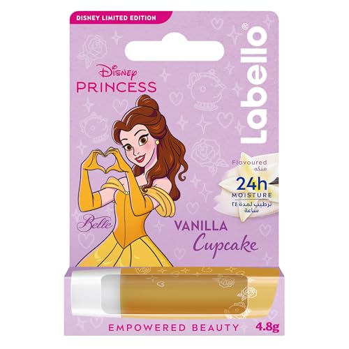 Labello Disney Princess Belle Lip Balm for Kids Vanilla Cupcake Flavor 24H Moisture Caring up to 100% Natural Origin Ingredients for 3+ Year Old Kids 4.8g
