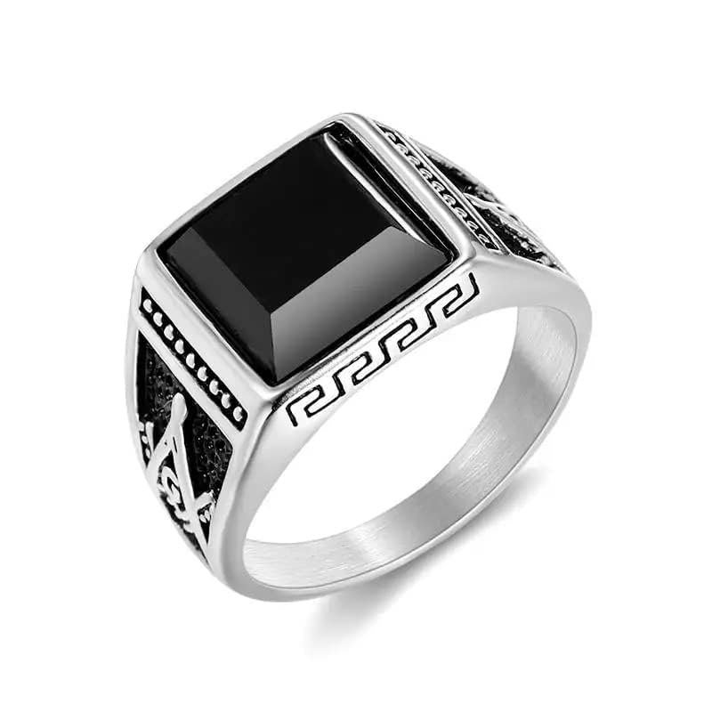 Image of THE MEN THING Cubic Zirconia Ring for Men (Steel Colour),Luxury Thick Solid 316L Stainless Steel Ring with Oval /Square Gemstone - Ring Jewellery (Cubic Zirconia, 17)
