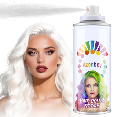 White Hair Spray,Temporary Hair Color Spray for Kids Women,Men,Azonbey Kids Hair Color Dye, Natural Hair Wax Color for Party,Hollowen,Cosplay. (White, 120 ml)