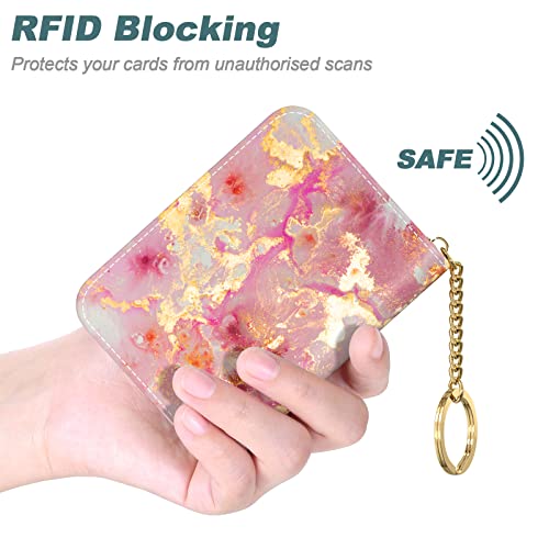 Image of Nipichsha Credit Card Holder, Small RFID Card Wallet for Women, Slim Leather Card Holder Wallet, Gold Pink Marble, 4.33 x 3.15 x 0.98 inches, Fashions