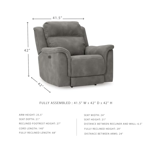 Signature Design by Ashley Contemporary Next-Gen DuraPella Power Recliner with Adjustable Headrest, One-Touch Control, Water Repellent Faux Leather, Gray - Image 4