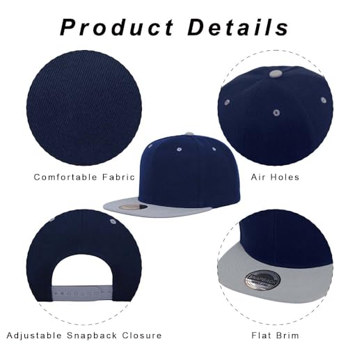 Image of ZH Plain Flat Brim Snapback Baseball Caps Adjustable Blank Baseball Caps Wholesale 12 Pack