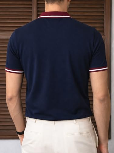 Image of Veirdo Men's Polo T-Shirt Regular Fit with Contrast Pattern & Striped Trim on Collar and Half Sleeves, Stylish Solid Casual, Weekend & Outdoor Wear (Sizes S to 2XL)