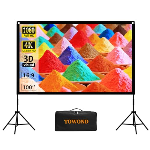 Projector Screen and Stand, Towond 100 inch Portable Movie Screen Indoor Outdoor 16:9 HD Front Rear...