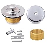 Lift and Turn Bathtub Drain Conversion Kit – All-Brass Tub Drain with Trim Waste, Single-Hole Overflow Faceplate Plus Removal Tool (Chrome - with Removal Tool)