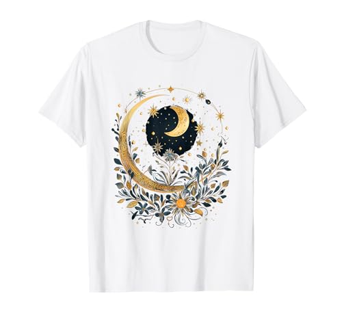 Mystical Sun and Moon with Woman Mystical Flowers Aesthetic T-Shirt