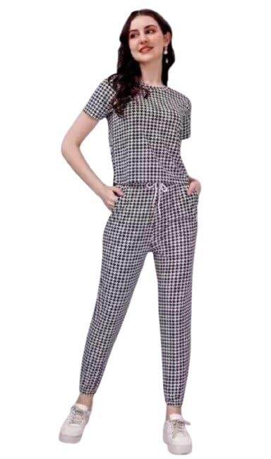 Women Polyester Black and White Star Nightsuit Set Short Sleeve Top Pyjamas Comfortable Fit Multi Free Size-image-32