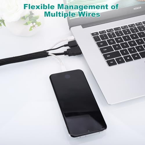 3m Kabelschlauch, ID 25MM-30 Kabelschlauch Selbstschließend, Flammhemmend Flexibler Kabelkanal, Kabel Sleeve, Verdickt Kabelmanagement Schwarz für Schreibtisch PC Kabelmanagement Kabelschutz Katze