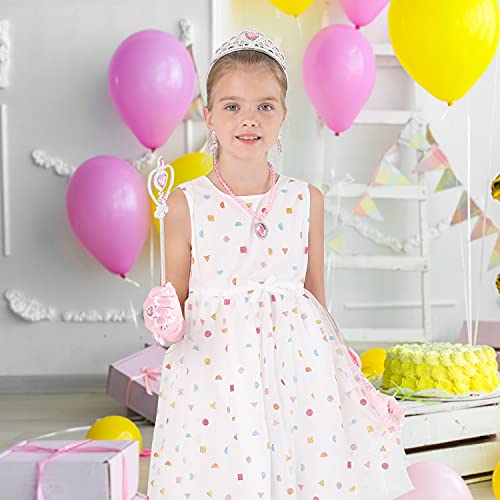 Princess Dress Up Party Accessories For Princess Costume Gloves Tiara Wand Necklace Earrings Bracelet And Ring Gift Set 9Pcs (Pink, Set Of 7, 9Pcs) #TOP2