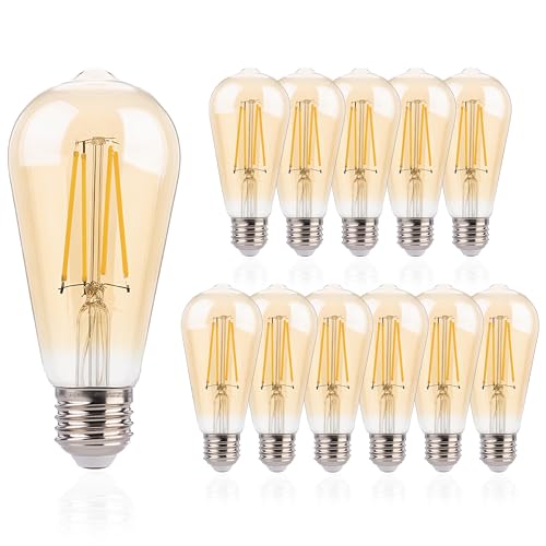 FLSNT ST19 LED Edison Bulbs 40W Equivalent, 4W Amber Glass Vintage Light Bulbs, 2200K Warm White Dimmable, High CRI 90+, 400LM E26 Base, Decorative LED Filament Bulbs for Pendant, Chandelier, 12 Pack