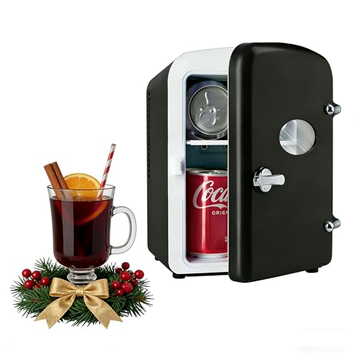 Image of HealSmart 4L Mini Fridge with Observation Window, 6 Can Capacity, Freon-Free and Portable Cooler and Warmer, Cosmetics /Food /Beverage, Black New