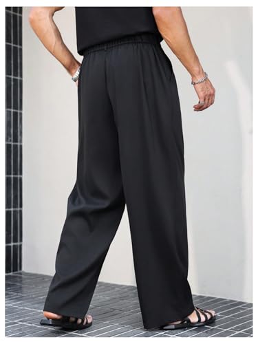 GORGLITTER Men's Baggy Dress Pants Wide Leg Pleated Trousers Belted Chino Pants with Pockets3