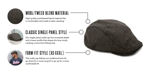 The Original Boston Scally Cap - The Original Newsboy Flat Cap - Single Panel Cotton Fitted Hat For Men - Grey Herringbone - Xl #TOP1