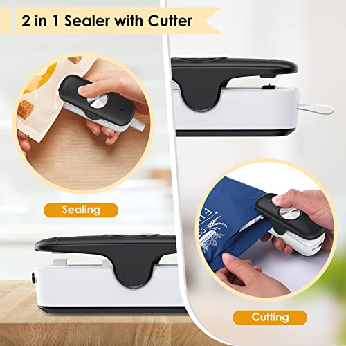 Feppo 2 In 1 Bag Sealer, Heat Sealer With Cutter, Portable Mini Sealing Machine Kitchen Gadget For Chip/ Plastic Bags Food Storage (Battery Included) #TOP4