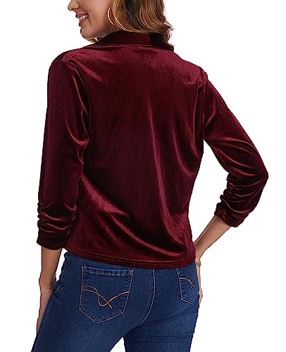 MINTLIMIT Women's Casual Velvet Blazer Jackets 3/4 Ruched Sleeve Shawl Collar Draped Open Front Spring Short Velvet Blazers3