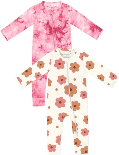 Image of Jimonda Baby Girls Boys Footless Pajamas,Rayon From Bamboo Pjs 2 Way Zipper Long Sleeve Soft Sleeper,Infant Tie-dye Romper