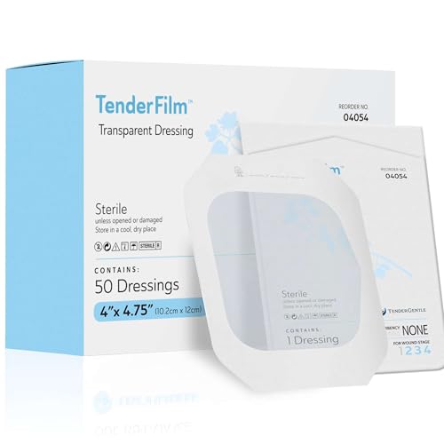 Transparent Film Dressing, Waterproof - 50 4x4.75 Clear Wound Covers - Flexible Adhesive Patches for IVs, GI Tubes, and More - Occlusive Dressing