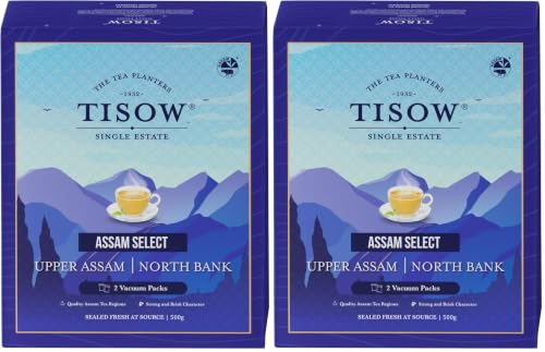 Image of TISOW Assam Select Strong Tea 500gm | 2 Premium Single Estate Teas of Upper Assam & North Bank | 2 Vacuum Packs from the Best CTC Tea Growing Regions of India (Pack of 2)