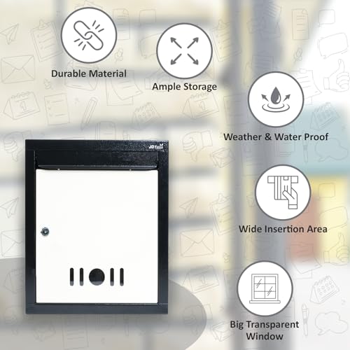 Image of JD FRESH Wall Mount A4 Size Letter Box /Mail Box /Suggestion Box /Complaint Box for Office /Post Box for Home gate with Clear Window View & Secure Key Lock - (Black & Ivory)