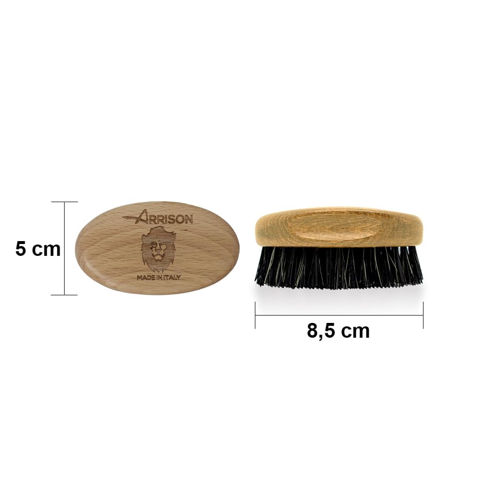 ARRISON Kit Barbe Homme Fabriqué en Italie Boîte en Bois de Bouleau Shampoing Huile à Barbe Brosse en Bois de Hêtre Poils de Sanglier
